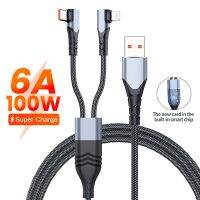 2ใน1 USB ชนิด C 6A สายชาร์จแบบเร็ว100W เหมาะสำหรับ Huawei/Honor USB ประเภท C สายสายชาร์จสำหรับ14 13 12 Pro Max เหมาะสำหรับ Xiaomi