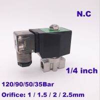 วาล์ว SS304 N.C 1.5/2/2.5Mm Orifice 12V 220V BSP 1/4 "แรงดันวาล์วโซเลนอยด์น้ำสูงทางที่2 90bar/50bar/35bar