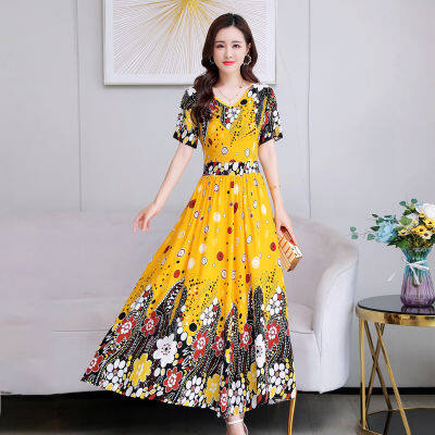 2021 Summer Dress Robe Femme Womens Plus Size Dress Casual Short Sleeve Boho Vintage Print Long Maxi Dress Beach