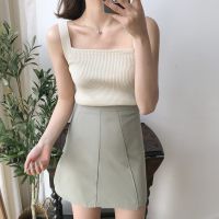 Women Sleeveless Spaghetti Vest 2021Summer Knitted Camis U-neck Tank Tops Casual Solid Color Basic Camisole