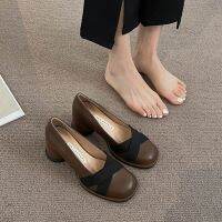 HOT★Chunky รองเท้าส้นสูงแฟชั่นสำหรับผู้หญิง Designer Slip-On ปั๊ม Elegant Comfort ประจำวันรองเท้าผู้หญิงรองเท้าผ้าใบชาย Zapatos De Mujer