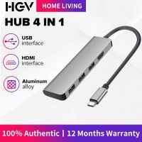 Hgv C HUB HUB 3.0 Type C 4K HDMI พอร์ตอะแดปเตอร์แยก USB 4 พอร์ต OTG ความเร็วสูง RJ4