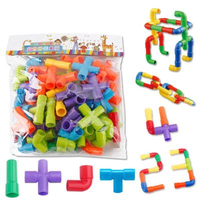 บล็อกตัวต่อท่ออุโมงค์สำหรับเด็กของเล่นบล็อกตัวต่อท่อน้ำหลากสีของขวัญของเล่นแบบจำลองเด็กแบบทำมือ