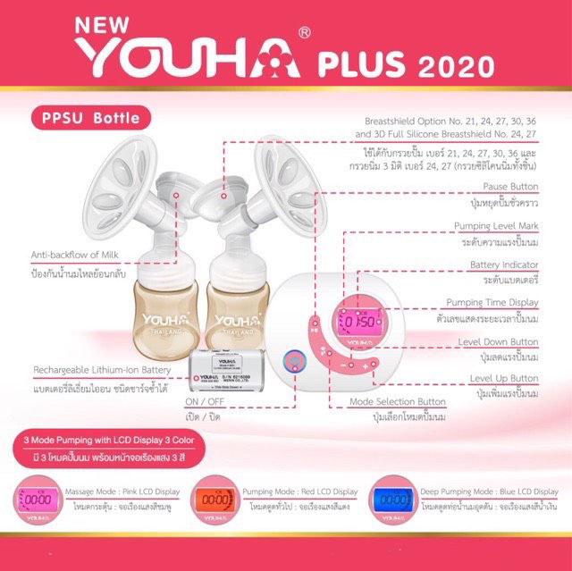 เครื่องปั๊มนมไฟฟ้า-ยูฮาพลัส-youha-plus-รุ่นใหม่ล่าสุด-yh8804-ขวดนมสีชา-รับประกันศูนย์ไทย-1-ปี-ประกันเริ่มหลังคลอดได้