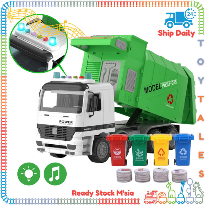 GARBAGE TRUCK TOY 🍭 LORI SAMPAH MAINAN [ Free Rubbish Bins Trash Cans ...