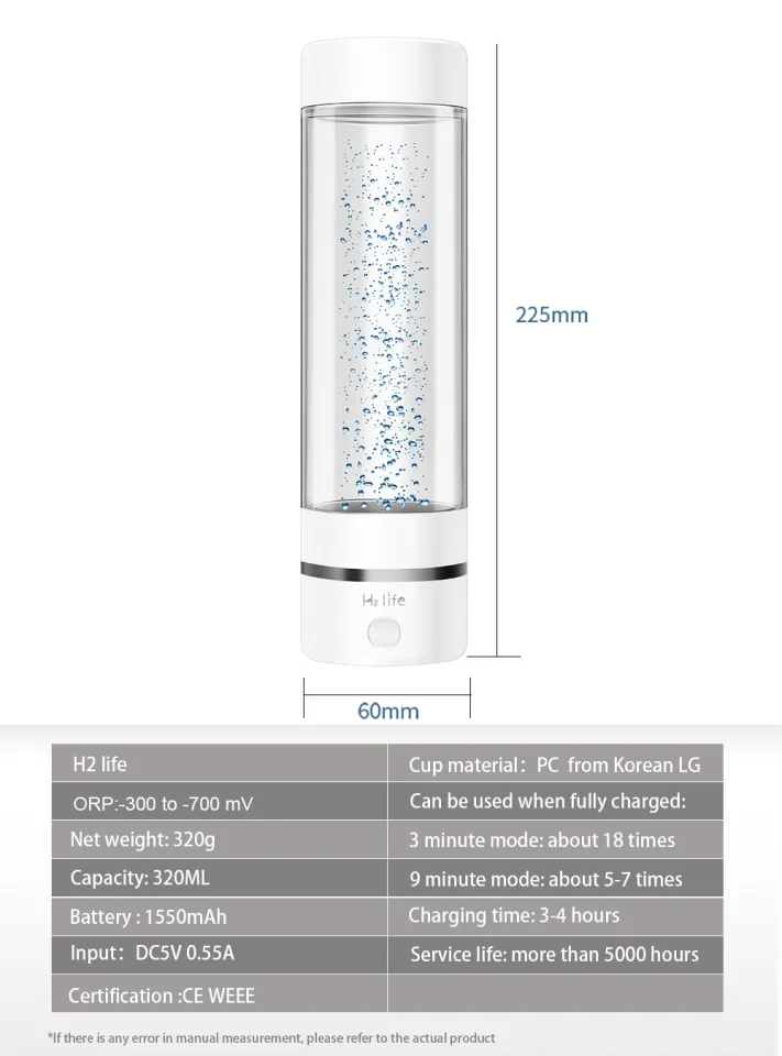 H2Life Hydrogen Rich Water Generator Bottle DuPont SPE PEM Dual Chamber  Technology H2 Maker lonizer Electrolysis Cup Max 3700ppb