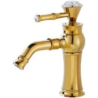 Gold crystal bathroom single-hole European-style gold basin faucet hot and cold brass undercounter basin single-handle faucet