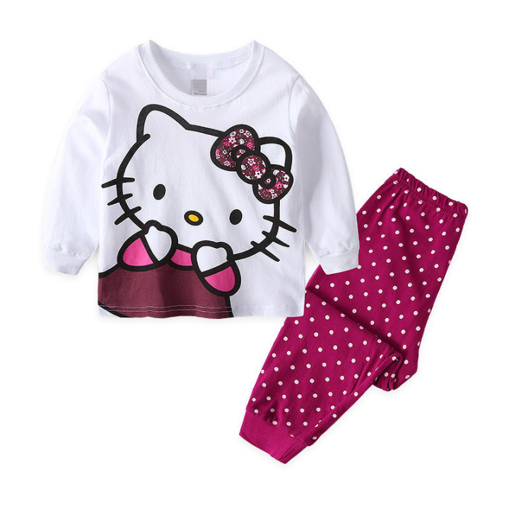 คิตตี้แมว-frozens-แอนนา-elsas-minnies-สาวเด็กเด็กชุดนอนชุดการ์ตูนเด็ก-homewear-ชุดผ้าฝ้ายเด็กชายและเด็กหญิงชุดนอนเด็กชุดนอนชุด