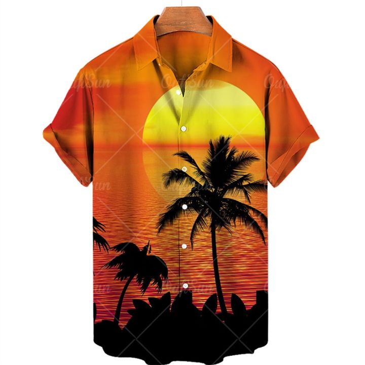 2023ใหม่-hawaii-looser-supersize-ผู้ชายใช้เสื้อเชิ้ตลำลองพักผ่อนดั้งเดิม-sufeng-beach-sunset-oversized-เสื้อผ้าที่นำเข้า