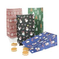 10Pcs Christmas Kraft Paper Bags Santa Claus Snowman Christmas Party Favor Bag Candy Cookie Pouch Xmas Gift Wrapping Supplies Gift Wrapping  Bags