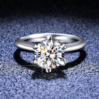 T S S925แหวนเงินสเตอร์ลิง,แหวนหินร้องเพลง,แหวนสุภาพสตรี,แหวนหมั้น/แต่งงานเพชรมงกุฎหกกรงเล็บแบบคลาสสิก,ถ่ายทอดสด