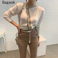 [Qinqin clothing]Gagaok Office Lady เกาหลี Retro ถักเสื้อกันหนาว2020ฤดูใบไม้ผลิฤดูใบไม้ร่วงใหม่ Patchwork O คอ Slim Chic Wild Simple Pullovers