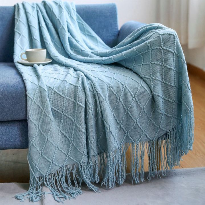 fallforbeauty-100-acryli-throw-warm-home-supplies-blanket-with-tassels-lightweight-scarf-for-couch-bed-solid-color-soft-home-textilemulticolor