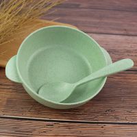 Baby Feeding Tableware Set Eco-Friendly Wheat Straw Kids Anti-hot Bowl And Spoon Infant Plate Children Dish Dinnerware Supplies