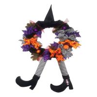 Halloween Door Wreath Scary Halloween Wreath with Pumpkin Witch Hat Leg Artificial Garland Spooky Halloween Decorations Ornament 23.62in for Front Door Wall astonishing