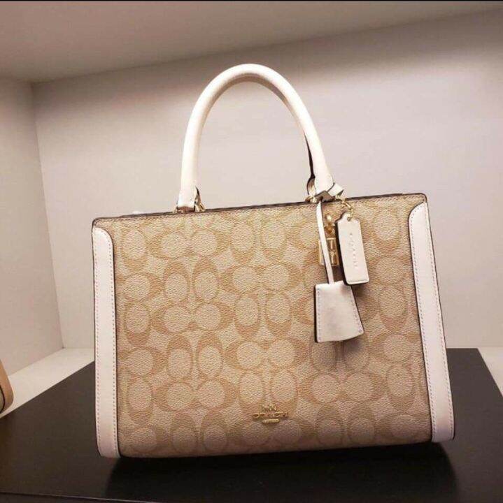 Coach F69075 Zoe Carryall in Light Khaki/Chalk Signature Coated Canvas