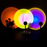 ↂ◈∈ 2021 USB Button Rainbow Sunset Projector Atmosphere Led Night Light Home Coffe Shop Background Wall Decoration Colorful Lamp