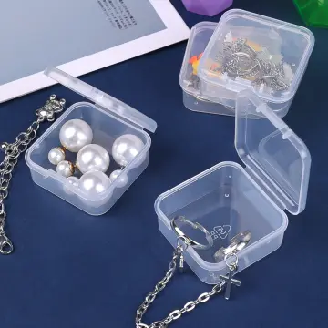 10pcs Portable Clear Flip Jewelry Pill Storage Box Square Plastic Small  Storage Boxes Case Transparent Organizer Boxes