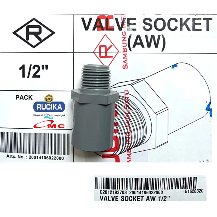 Sambungan Pralon Valve Socket Aw Sock Sok Drat Luar Inch Rucika Lazada Indonesia