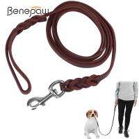 TEXBenepaw Genuine Leather Dog Leash Strong No Tangle Pet Traffic Lead Cowhide Safety Rope Belt For Walking Running Training Hiking