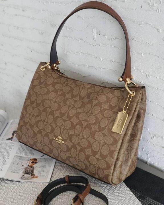 Coach f28967 mia shoulder bag signature large tote crossbody khaki saddle