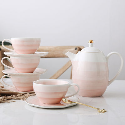 Pink And Blue Gold Ceramic Tableware Porcelain Plate Coffee Mug Cup Bowl Teapot Dish Table Elegant Party Decoration Dinner set