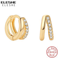 ELESHE Shiny Crystal 18K Gold Plated Circle Earrings 925 Sterling Silver Double Hoop Earrings for Women Wedding Jewelry