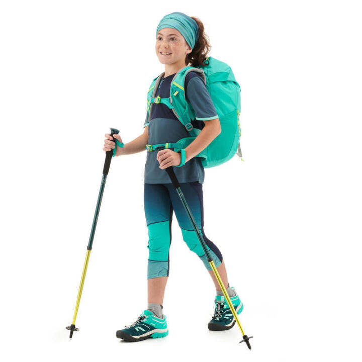 พร้อมส่ง-กางเกงเลกกิ้งสำหรับเด็กใส่เดินป่า-kids-hiking-leggings-mh500-7-15-years-turquoise-blue