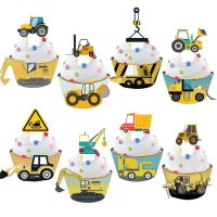 【Ready Stock】 ☁۞ E05 16pcs Construction Theme Cupcake Wrapper Cake Topper for Kids Boy Construction Birthday Party Decorations Supplies