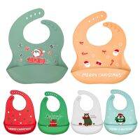 Christmas Silicone Bib Waterproof Bibs Cartoon Printed Bibs for Baby Newborn Feeding Cloth Toddle Bibs Adjustable Saliva Towel