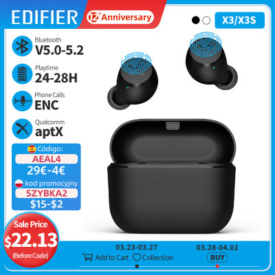 EDIFIER X3 X3S TWS Wireless Bluetooth Earphone bluetooth 5.2 voice assistant touch control voice assistant up to 28hrs playback