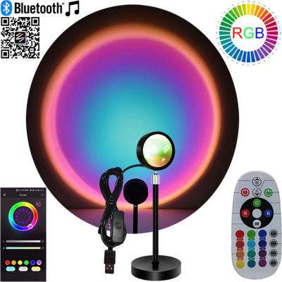 Portable LED RGB Sunset Projector Lamp with Bluetooth App Remote Control USB Photography and Rhythmic Disco Lightings for Selfie
