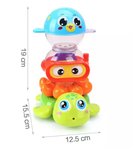 toyswonderland-ของเล่นลอยน้ำสัตว์ทะเลเรียงซ้อน-huile-toys-stackn-squirt-bath-fun