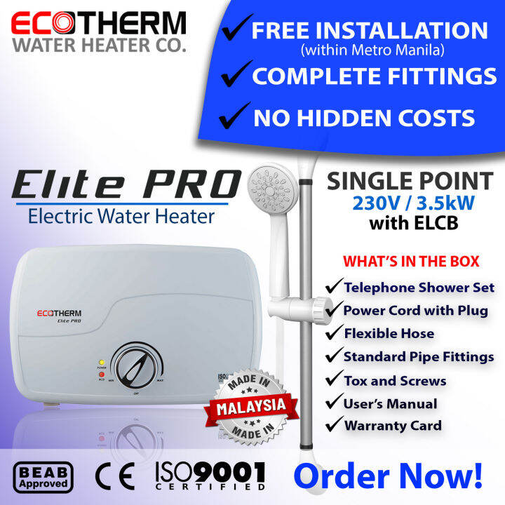 Elite Pro 3.5kW Singlepoint Water Heater/Shower Heater Ecotherm
