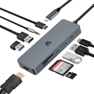 USB ฮับ C,อะแดปเตอร์ USB C MacBook Pro/air Ipad Pro อะแดปเตอร์10 In 1พร้อมเอาต์พุต HDMI 4K,เข้ากันได้กับแล็ปท็อป,Surface Pro 8และ Feona
