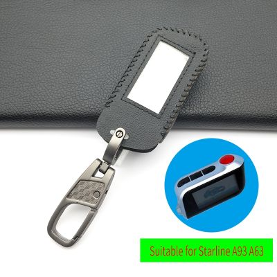 dfthrghd High Quality For Starline A93 / A63 Leather Key Case for Russian Version in Two-Way Car Alarm Remote Control LCD Key Fob Cover