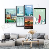 【CW】 Chicago Illinois architecture Florida lighthouse Miami beach flower and plant art coastal travel poster