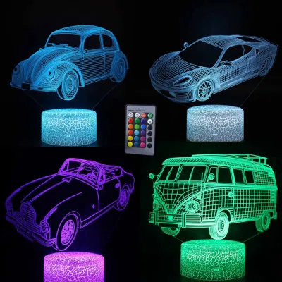 Retro Car Old Fanshion Vehicle LED 3D Illusion Visual Night Light Creative Bedroom Decoration Novelty Lamp Kids Gift Souvenir