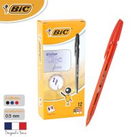 BIC บิ๊ก ปากกา Cristal Clic ปากกาลูกลื่น หมึกแดง หัวปากกา 0.8 mm. จำนวน 12 ด้าม