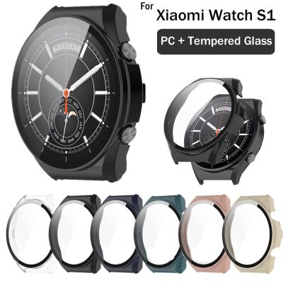 For Xiaomi Mi Watch S1 PC Protective Case + Screen Protector Glass SmartWatch S1 Full Coverage Hard Cover with Tempered Glass Screen Protectors