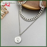 Aolie HCharm 1Pc Vintage Multi-Layer โซ่เหรียญ Choker สร้อยคอผู้หญิง Silver Silver สี