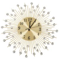 Wall Clock Diamonds Decorative Round Clock Metal Living Room Decor Quiet Quartz Clocks Modern Minimalist Clocks(Gold)