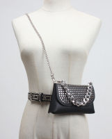 [EAM] Pu Leather Black Rivet Mini-bag Split Long Wide Belt Personality Women New Fashion Tide All-match Spring 2022 1Y830