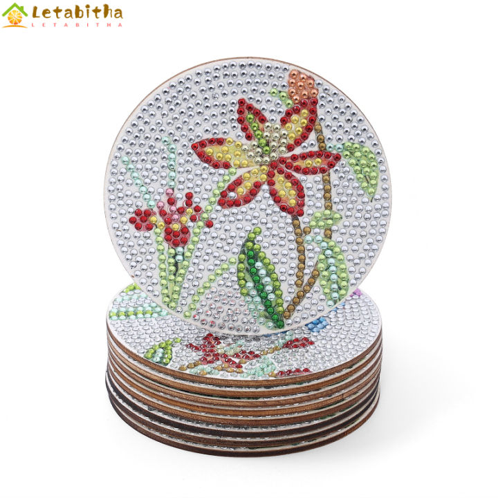 letabitha-จานรองแก้วลายศิลป์เพชรดอกไม้9ชิ้นชุดภาพวาดเพชร-diy-ห้องครัวปลอกแก้วเครื่องดื่มงานฝีมือ