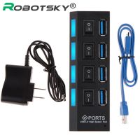 7 Port USB Hub 3.0 High Speed 4 USB 3.0 Hub dengan EU/US Adaptor Daya Multi USB Splitter on/Off Switch untuk Tablet Laptop Komputer