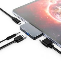 【Hot-Selling】 System Zone ฮับ USB C สำหรับอะแดปเตอร์2020/2018 11/12.9,อะแดปเตอร์4-In-1พร้อมแจ็คข้อมูลหูฟัง Aux