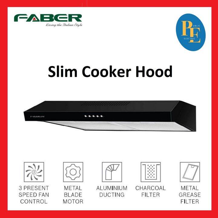 Faber 650mᶟ/h Slim Cooker Hood FABERJET CLASSO 7633BK Lazada