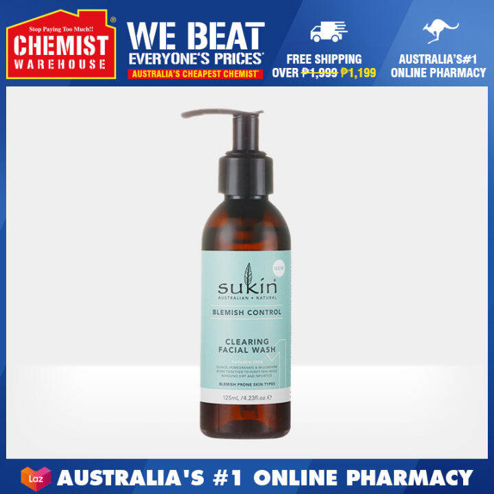 Sukin Blemish Control Clearing Facial Wash 125ml Remove Dirt And Makeup [Chemist Warehouse