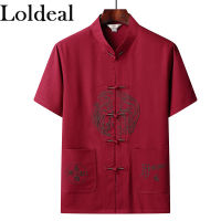 Loldeal เสื้อแขนสั้นปักลายสไตล์จีน,เสื้อผ้าลินิน Hanfu