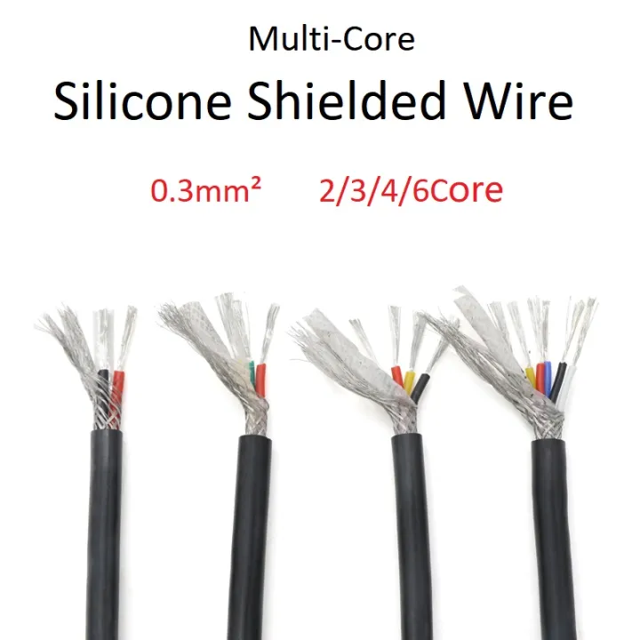 1Meter Sq 0.3mm Soft Silicone Rubber Shielded Wire Cable 2 3 4 6 Cores ...